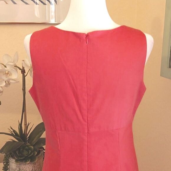 Monroe & Main Vibrant Coral Cotton Blend Dress. Preppy. Classic. Career. - Picture 6 of 11